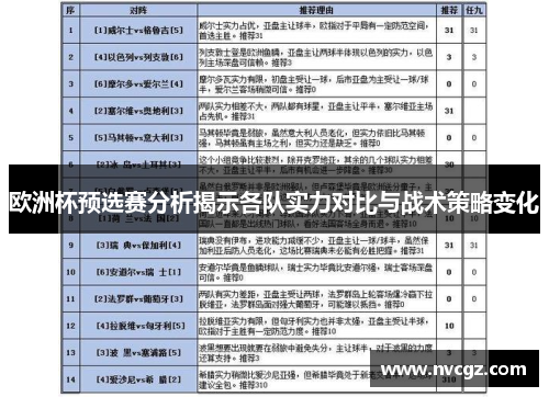 欧洲杯预选赛分析揭示各队实力对比与战术策略变化